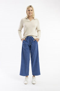 Cord Solid Trouser Flared - Blue