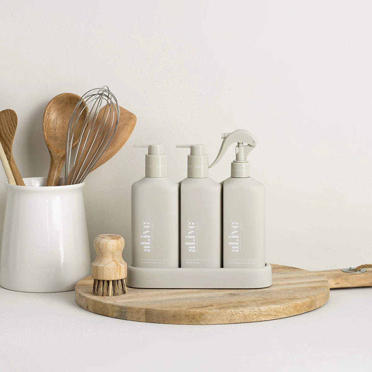 al.ive Lemon & Pomegranate + Watermelon & Lime Kitchen Trio Dishwashing Liquid, Hand Wash & Bench Spray Trio
