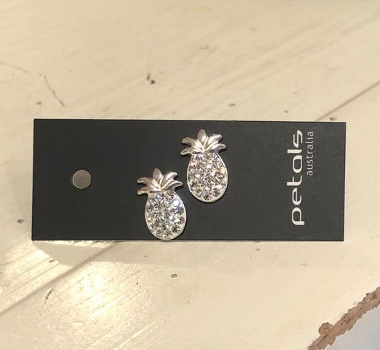 Petals Pineapple Sparkle Sterling Silver Stud