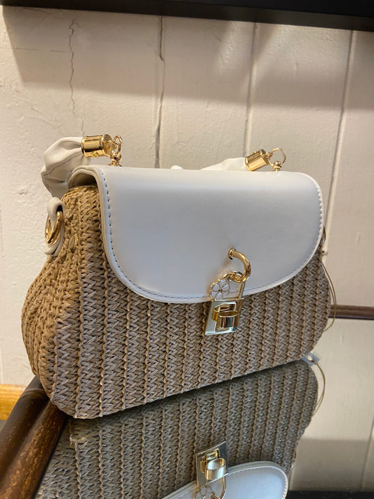 RYE White Raffia Handbag