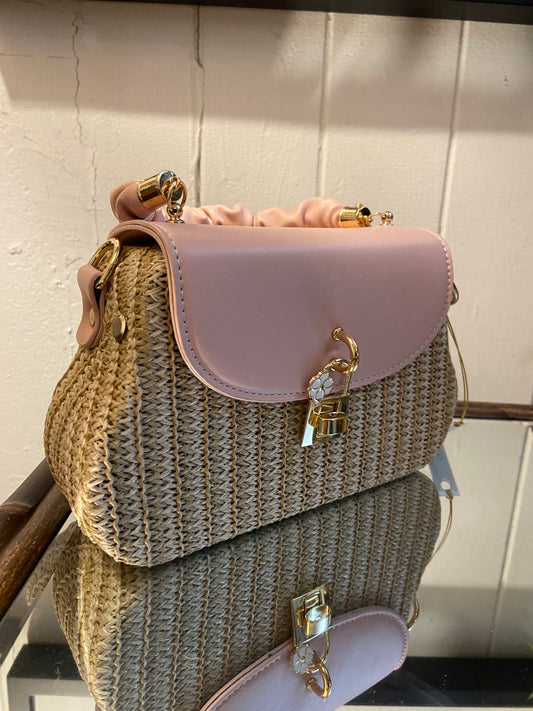 RYE Pink Raffia Handbag