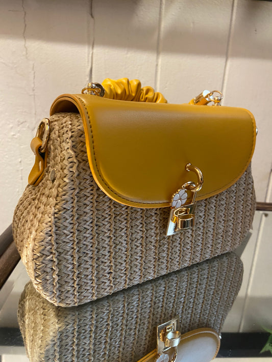 RYE Tan/Yellow Raffia Handbag