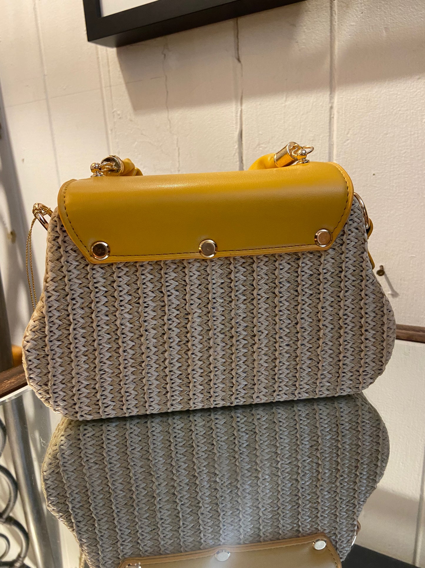 RYE Tan/Yellow Raffia Handbag