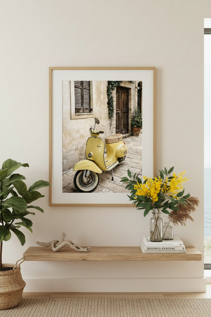 Lemon Scooter Art Print Natural Box Frame