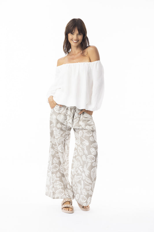Linen Print Pant in Sand
