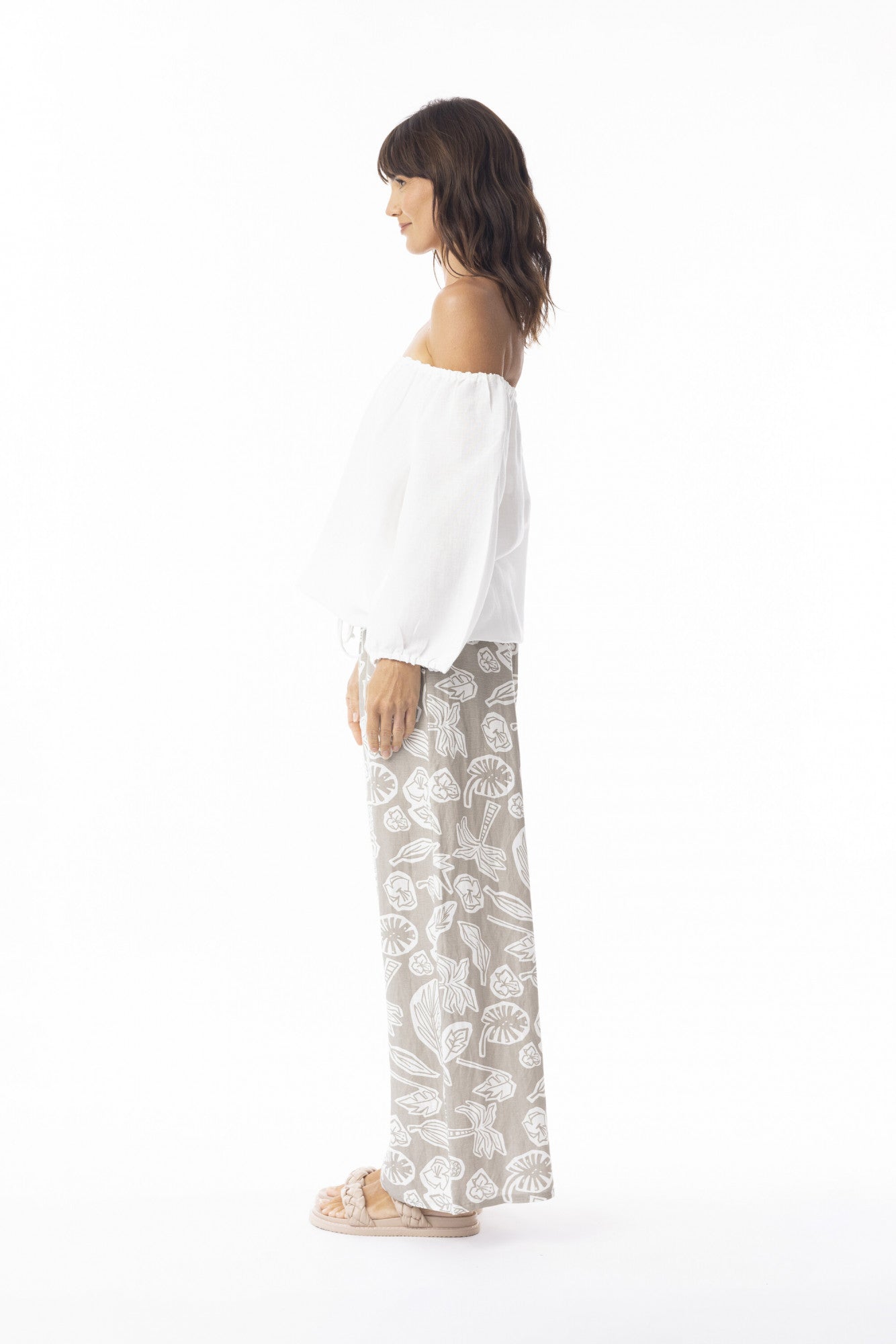 Linen Print Pant in Sand