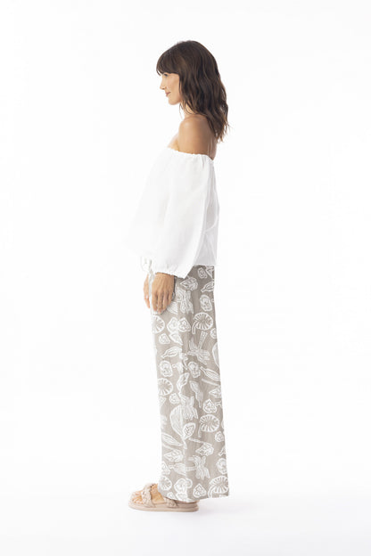 Linen Print Pant in Sand