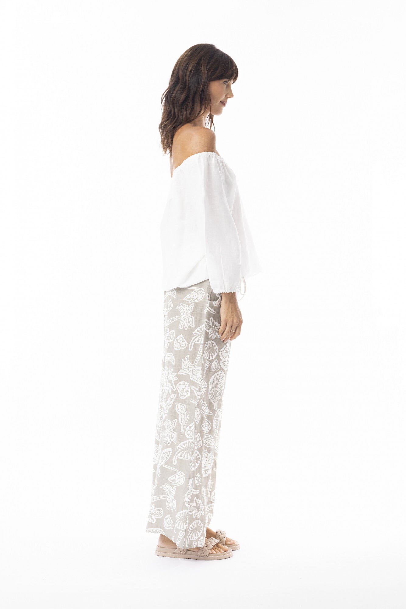Linen Print Pant in Sand