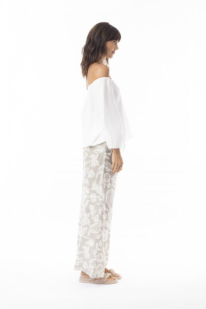Linen Print Pant in Sand
