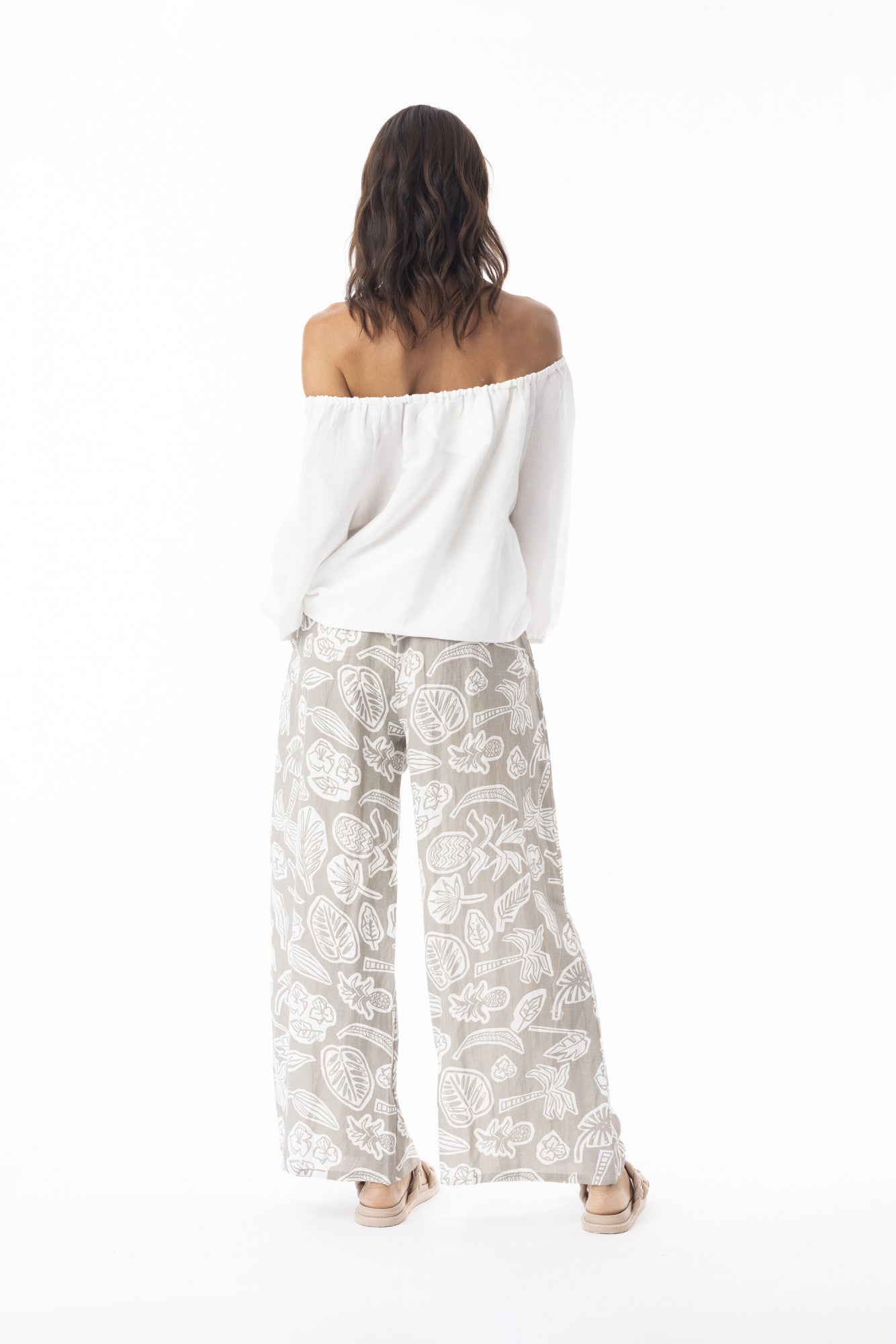 Linen Print Pant in Sand