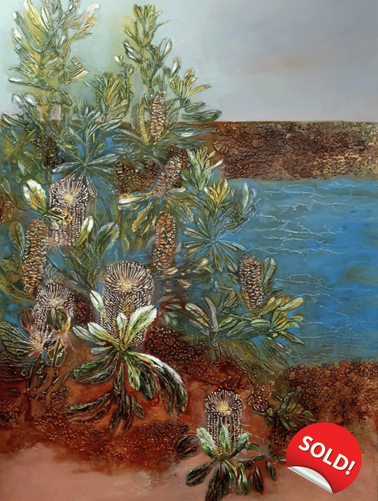 * SOLD * Banksias Behind the Sea Wall by Margaret Ballard * SOLD *