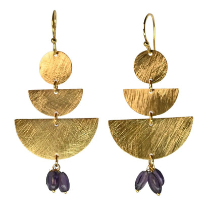 MW A308 Euro Gold Gemstone Fan Drop Earrings - Fleurite