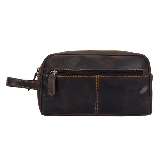 Greenwood Geelong Brown Leather Toiletry Bag