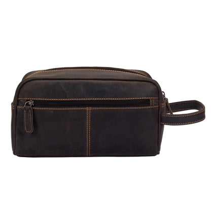 Greenwood Geelong Brown Leather Toiletry Bag
