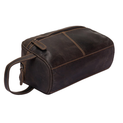 Greenwood Geelong Brown Leather Toiletry Bag