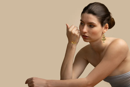 MW A308 Euro Gold Gemstone Fan Drop Earrings - Fleurite