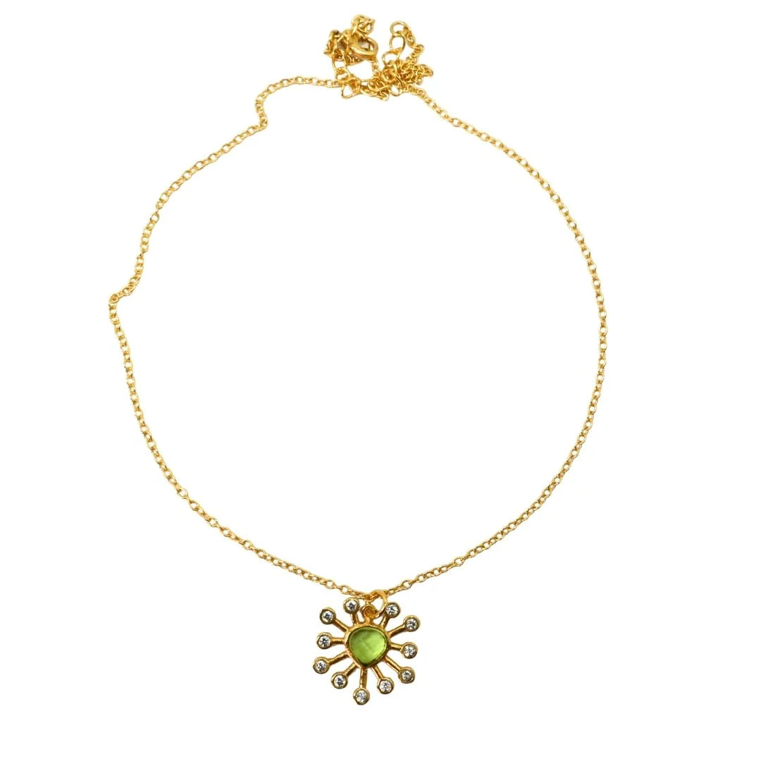 MW A315 Euro Gold Gem Daisy Necklace in Peridot