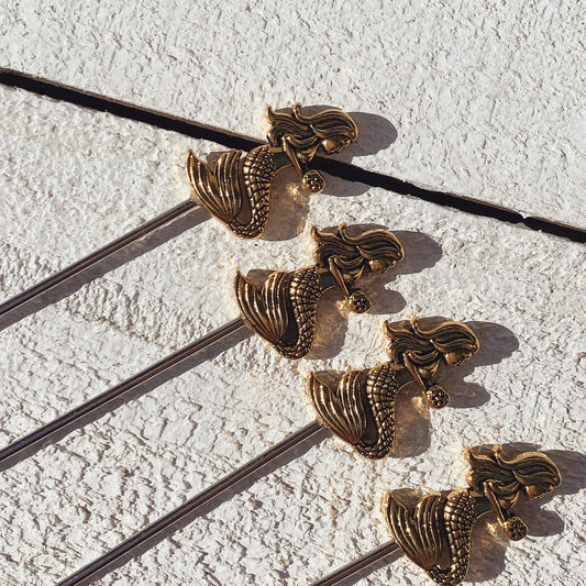 Gold mermaid cocktail pick