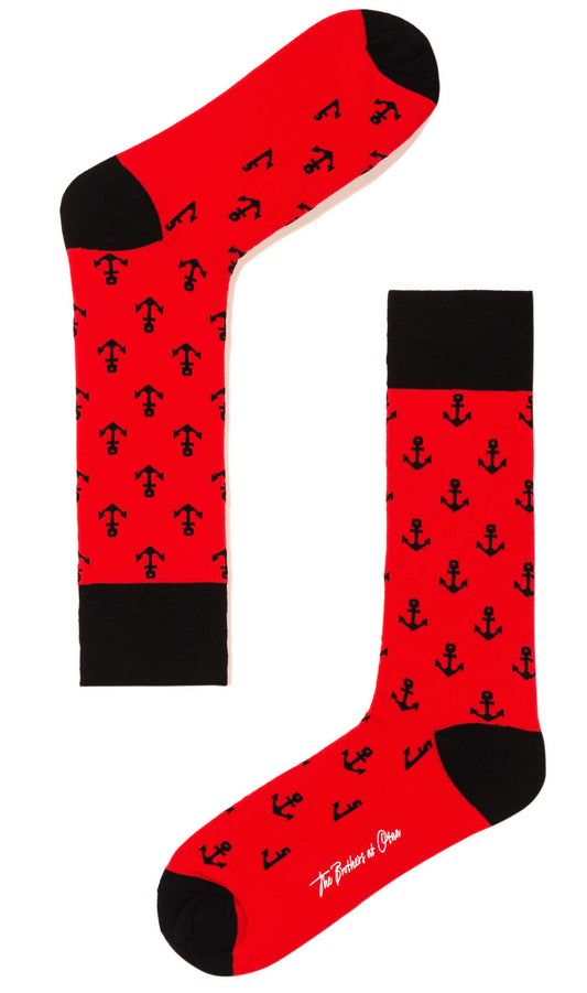 Red + Black Pirate Anchor Socks for Men