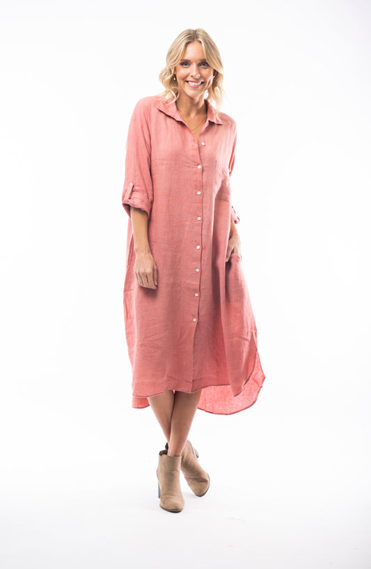 Pure Linen Dress Shirt Maxi - Astrodust