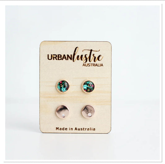 2 Pack glass + silver charm studs