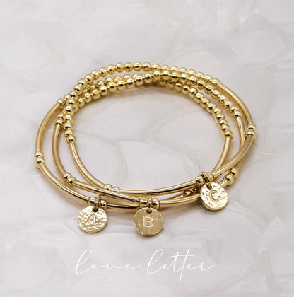 Petals Gold Hammered Bracelet with Alphabet Charm Love Letters