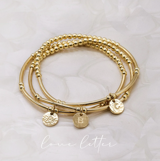 Petals Gold Hammered Bracelet with Alphabet Charm Love Letters
