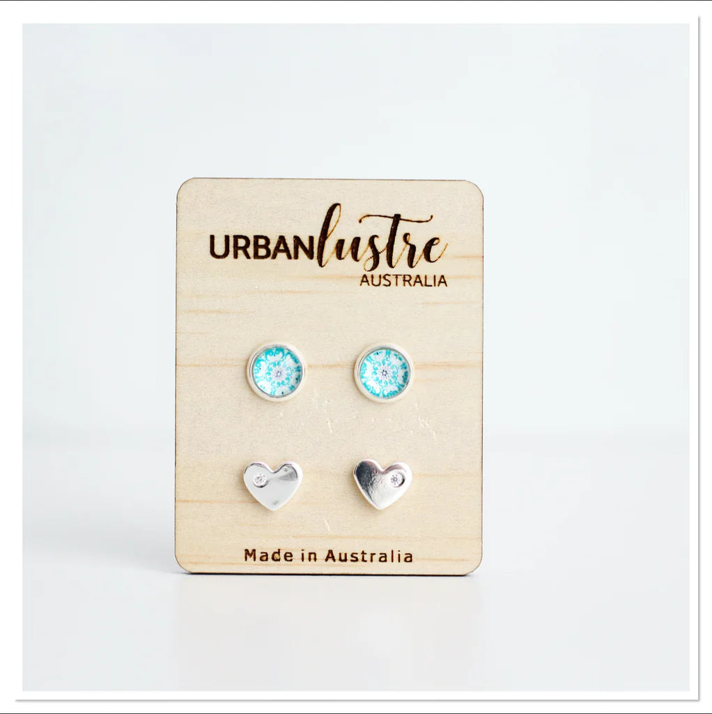 2 Pack glass + silver charm studs