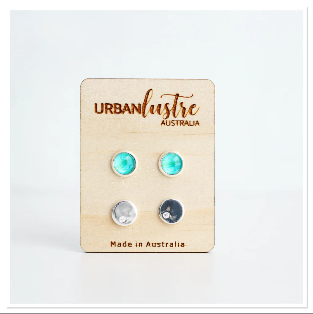 2 Pack glass + silver charm studs