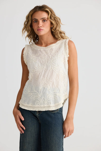 Chantilly Top Natural Embroidered