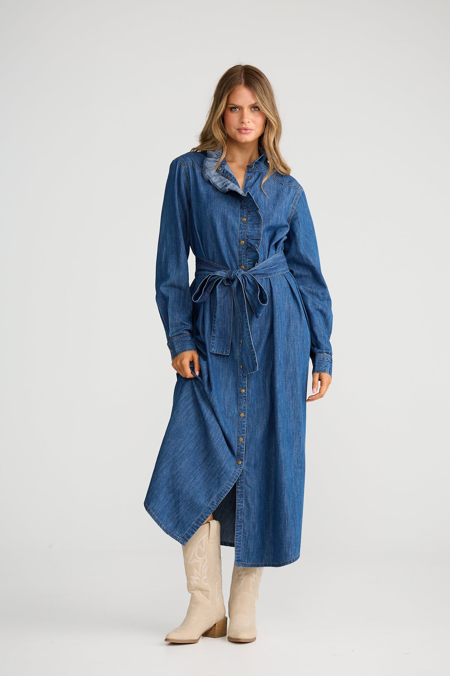 Pedro Maxi Dress in Mid Denim