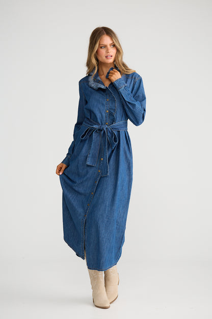 Pedro Maxi Dress in Mid Denim