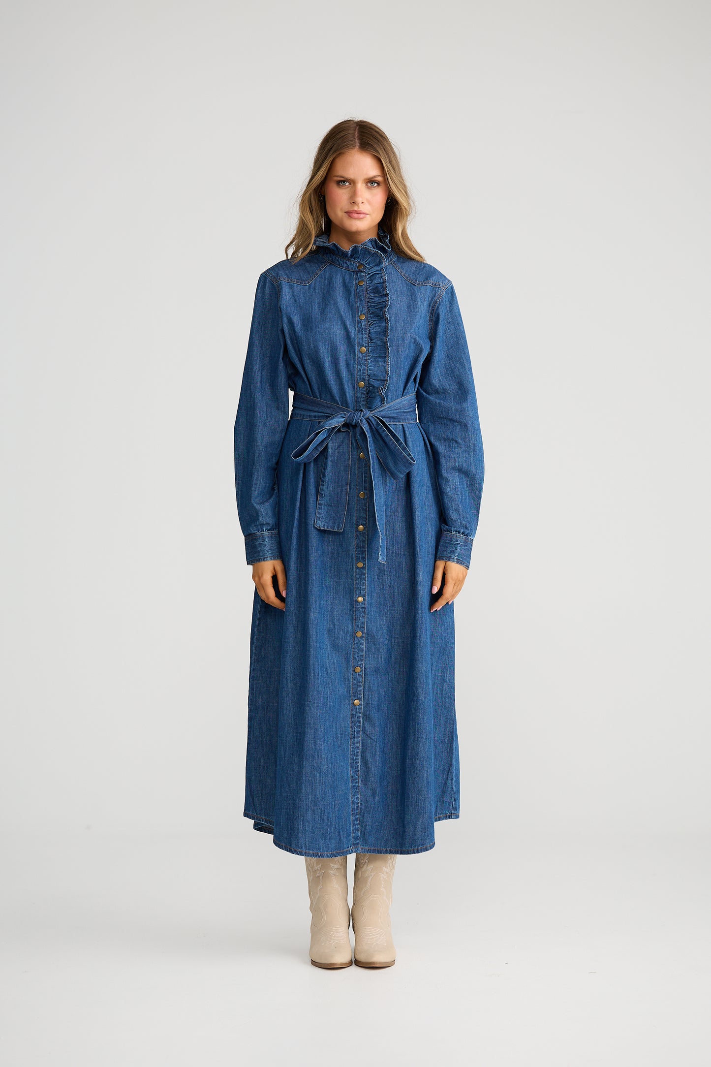 Pedro Maxi Dress in Mid Denim