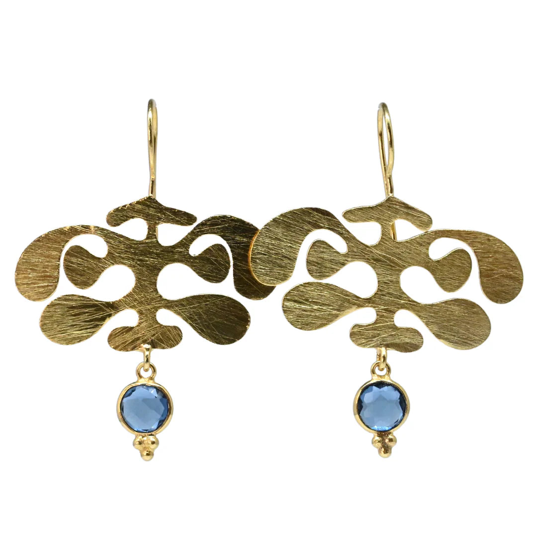 MW A175 Gingko Euro Gold Gemstone Earrings