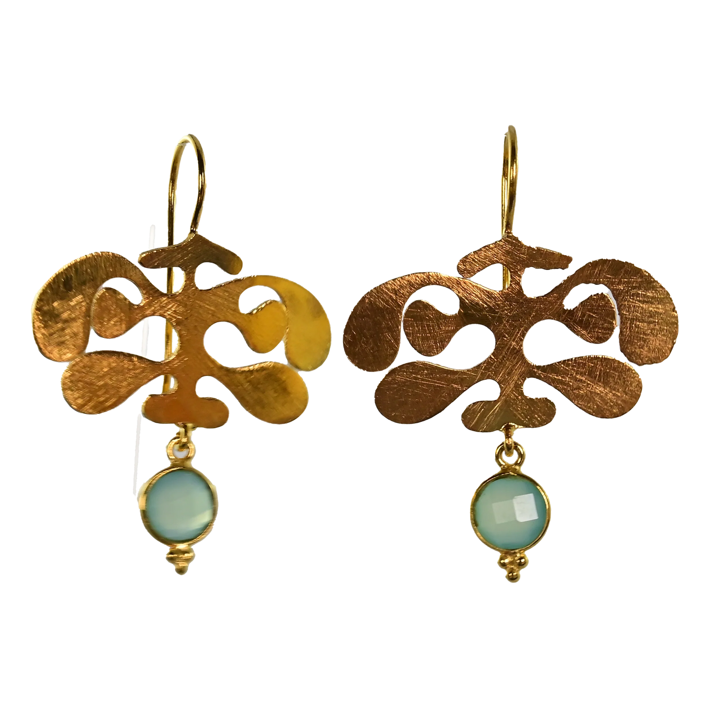 MW A175 Gingko Euro Gold Gemstone Earrings