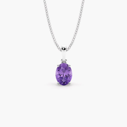 Stunning Sri Lankan Amethyst in white gold setting with Sterling Silver chain