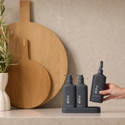 al.ive Lemon Myrtle & Honeydew Kitchen Trio Dishwashing Liquid, Hand Wash & Bench Spray Trio