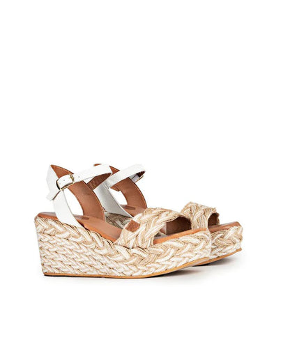 Camerun Espadrille Wedges in Black and White/Jute