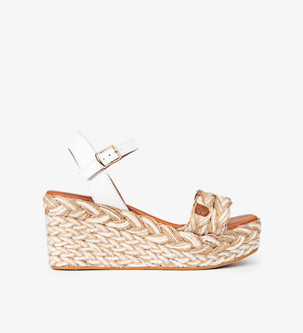 Camerun Espadrille Wedges in Black and White/Jute