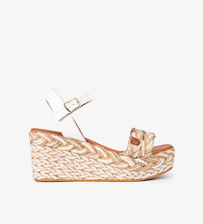 Camerun Espadrille Wedges in Black and White/Jute