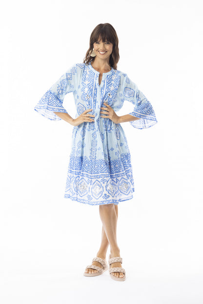 Carla Blue Dress Layers Frill Sleeve