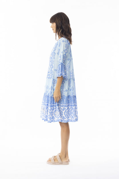 Carla Blue Dress Layers Frill Sleeve