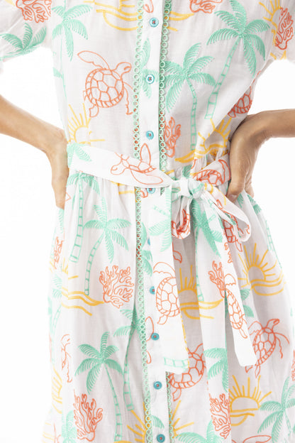 Coral Dress Collar Elbow Sleeve