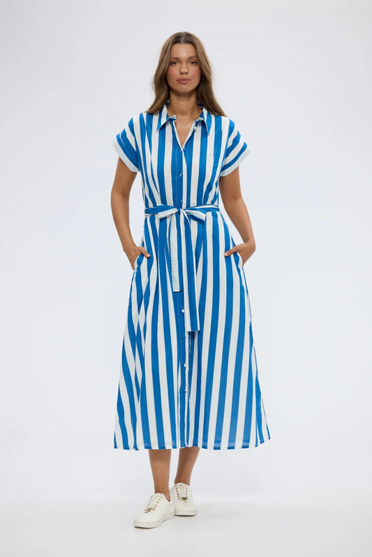 Cordelia Dress in Blue Stripe