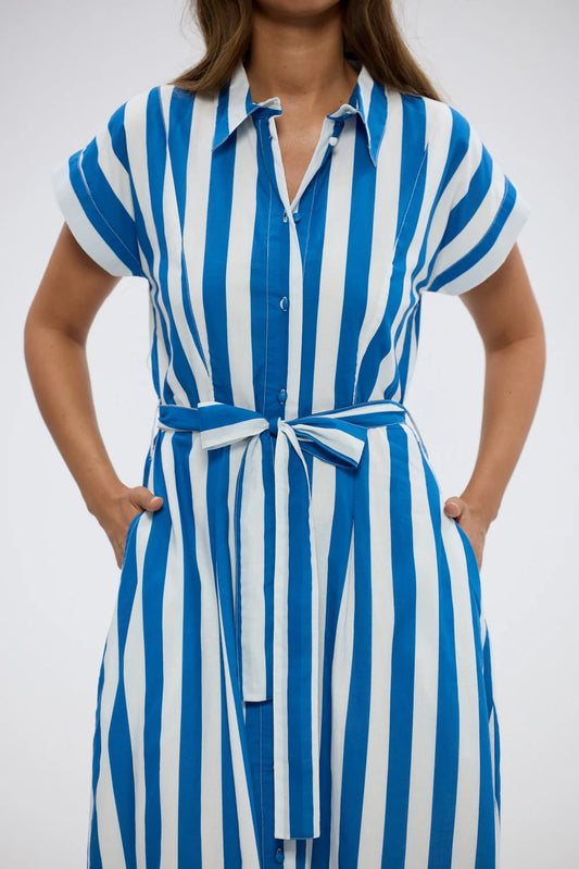 Cordelia Dress in Blue Stripe