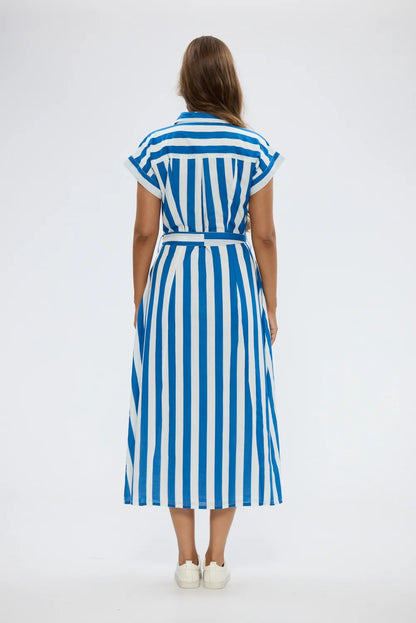 Cordelia Dress in Blue Stripe