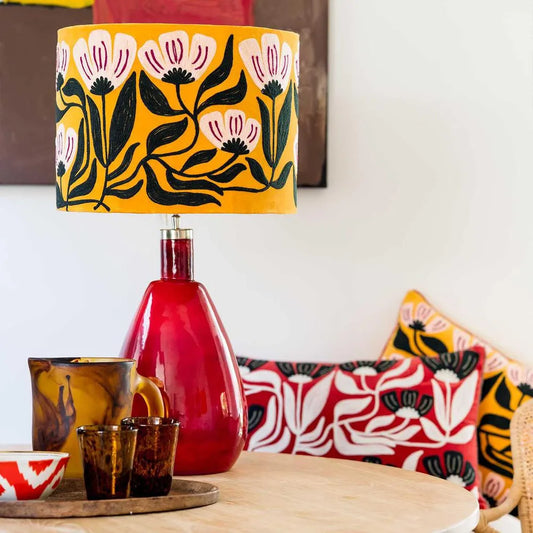 Yellow Velvet Daisy Drum Shade