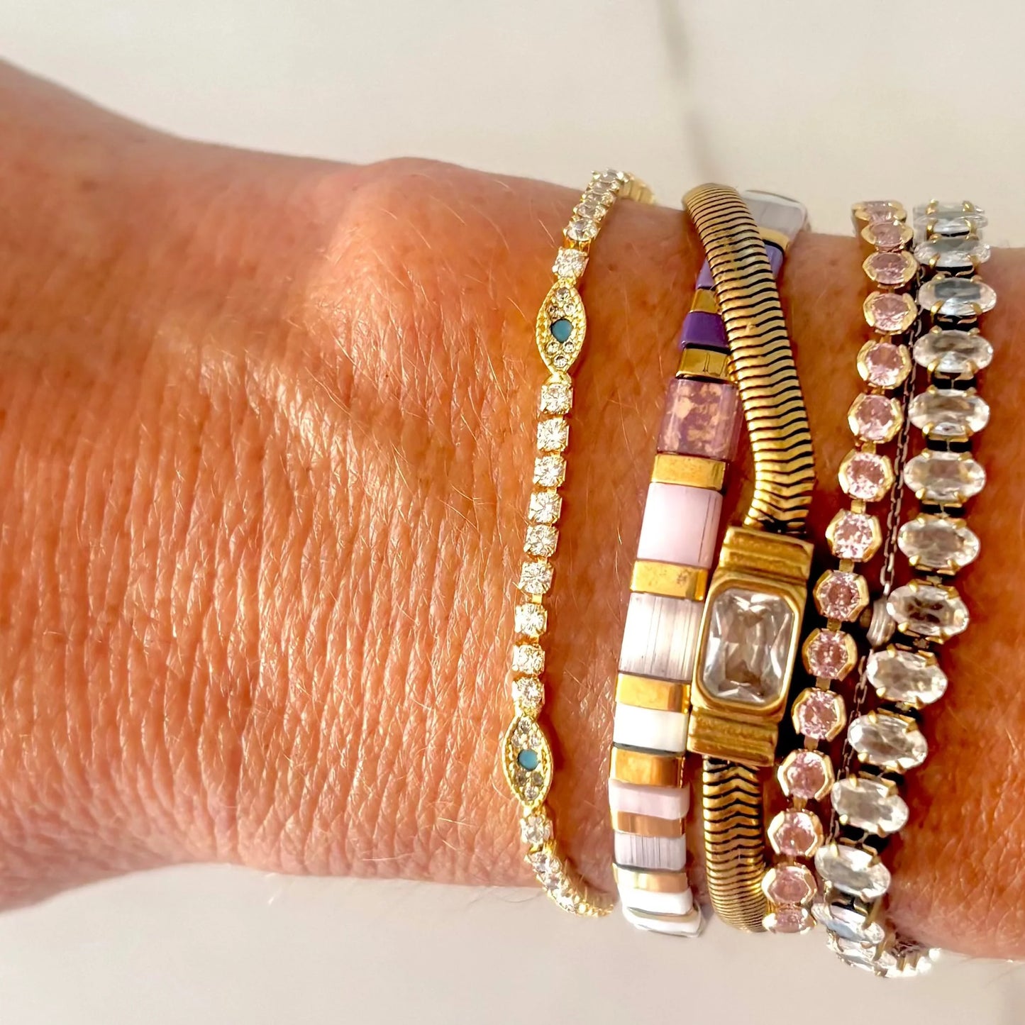 Delicate Evil Eye Protection - Tennis Bracelet Gold