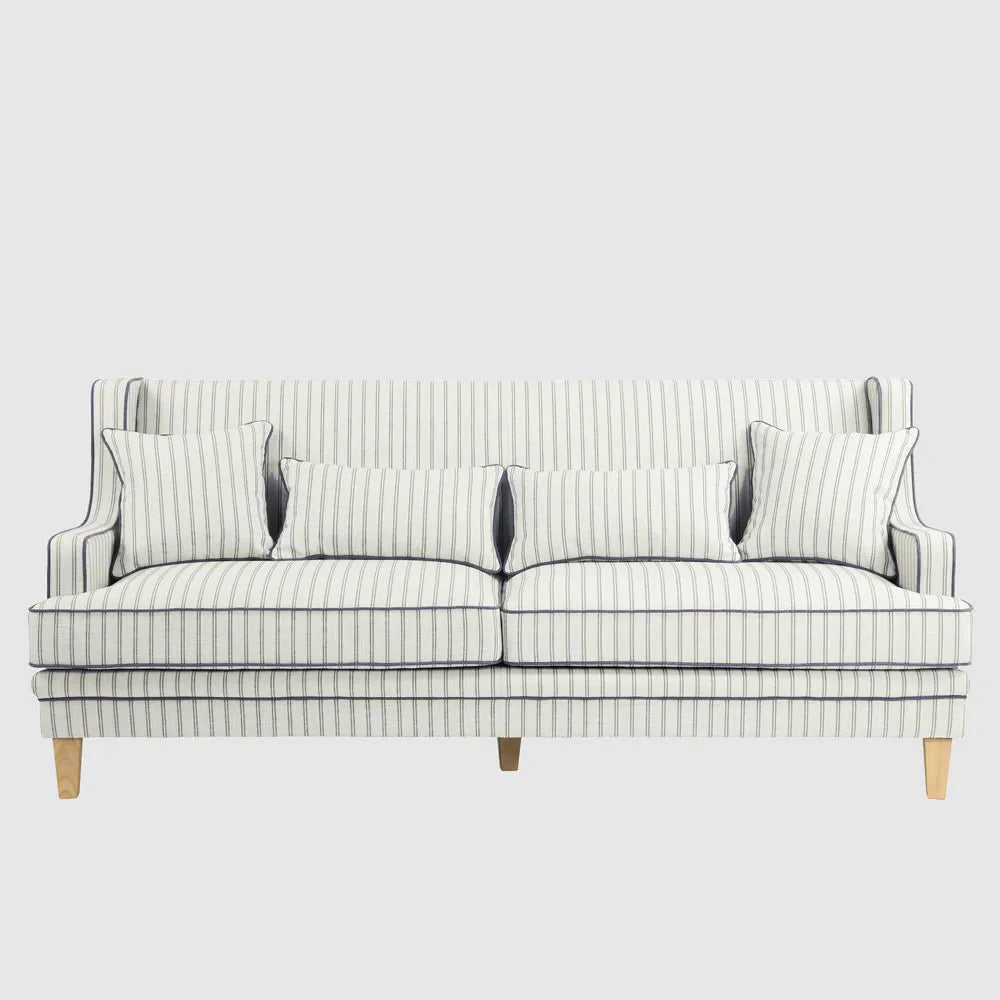 Bondi Hamptons 3 Seat Sofa Blue/White Pin Stripe