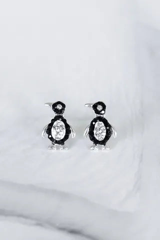 Petals Sterling Silver Sparkle Black Penguin Stud